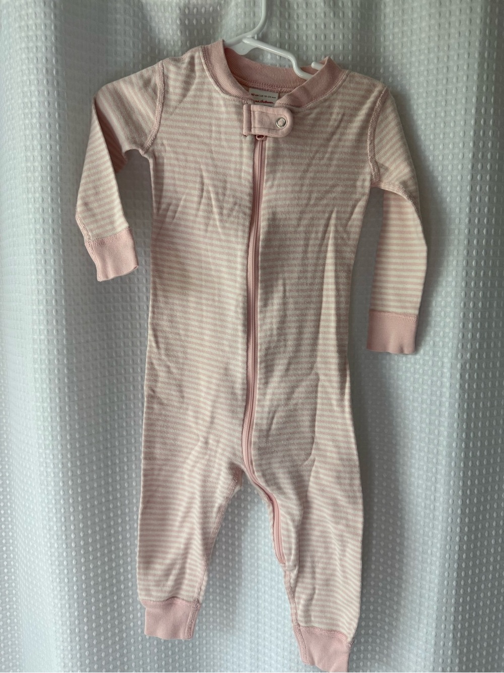 Hanna Andersson Light Pink & White Striped Zip One-Piece Footie